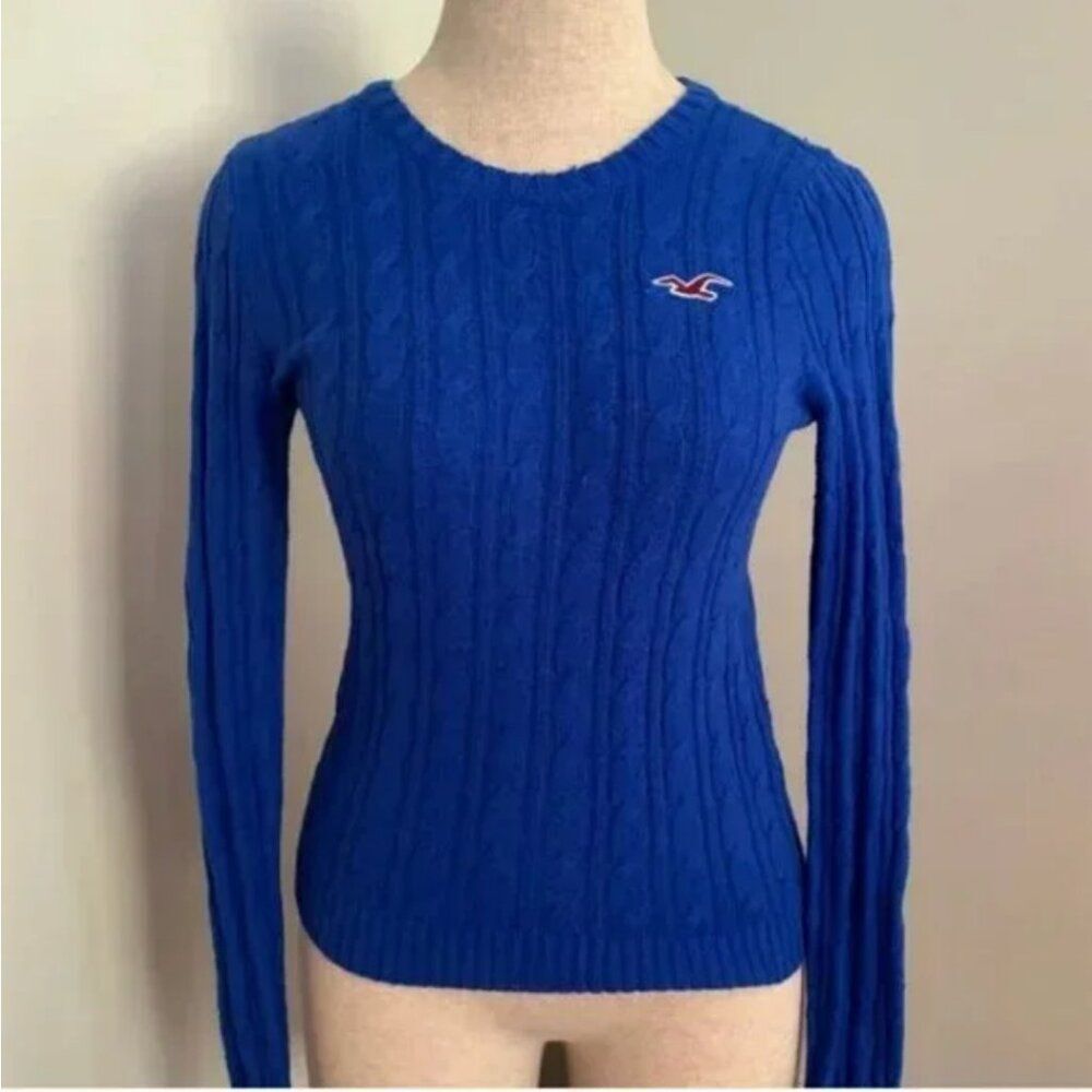 Hollister Women's Royal Blue Long Sleeve Cable Link Crew Neck Sweater XS